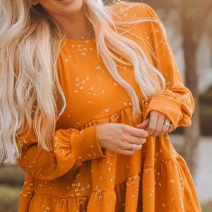 Orange Ruffle Long Sleeve Tunic
